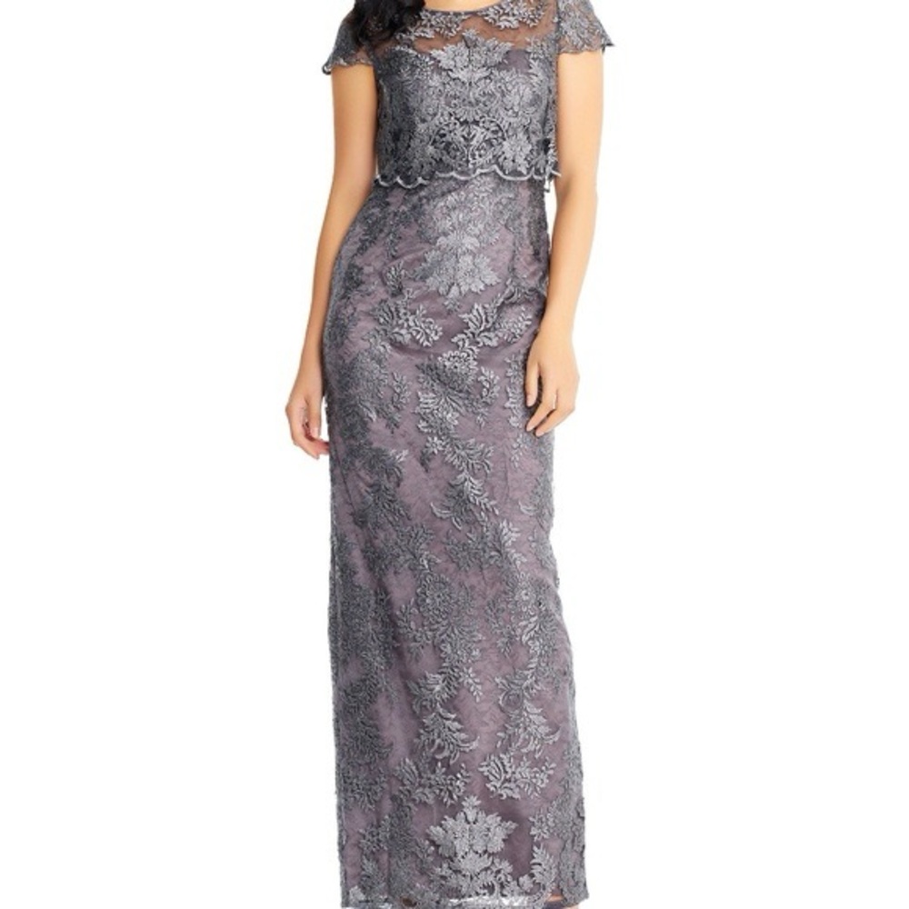 Adrianna Papell Womens  Metallic Embroidered Pop Over Mob Dress‎ Size 14
